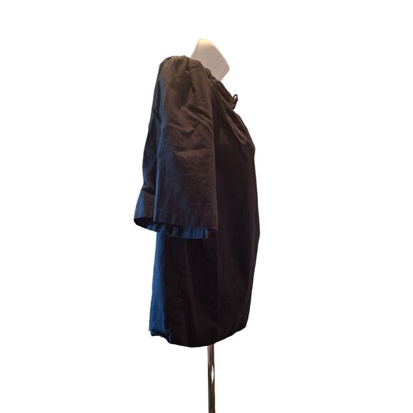 Worthington Womens Blouse 12 Black Short Sleeve V Neck Looped Collar Goth - Picture 3 of 8